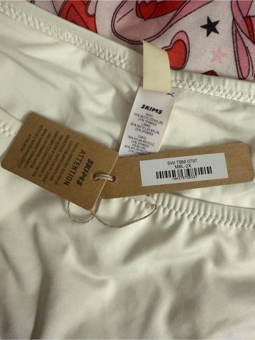 SKIMS Size 2x Tie Bikini Bottom Marble White Swim bottoms New